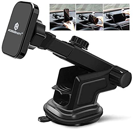 Phone Holder Magnetic Mount for Office Desk Dashboard Windshield Phone Mount Sturdy Adjustable Multi-Angle Car Mount Holder Stand with Adjustable Telescopic Arm for All Cell Phones & Garmin GPS