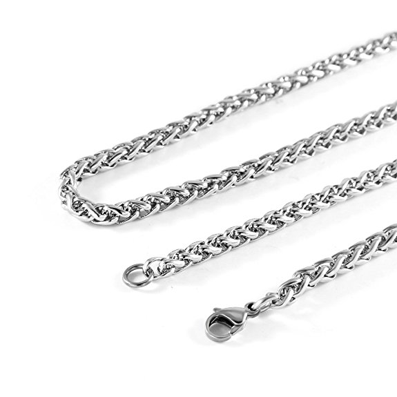 MASOP Men's Titanium Stainless Steel 5mm Spiga Wheat Chain Link Necklace 20" 24" 28" 32" 36"