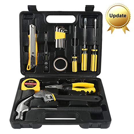 Homeowner's Tool Kit,WYCTIN 16 Pieces Durable Household Small Hand Tool Kit with Plastic Tool box Storage Case for DIY, Interior Decorating, Household Chores, Car Repair (2018 Update)