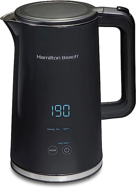 Hamilton Beach Digital Temperature Control Electric Tea Kettle, Hot Water Boiler & Heater 1.7L, 5 Preset Modes   Keep Warm, Fast Boil 1500 Watts, BPA Free, Cool-Touch Exterior, Black