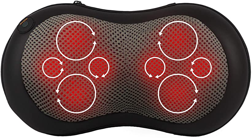 Gideon™ Shiatsu Deep Kneading Massage Pillow with Heat/Massage, Relax, Sooth and Relieve Neck, Shoulder and Back Pain (Black)