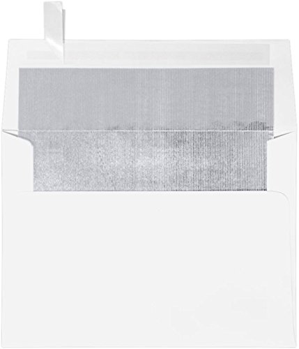 Envelopes Store A7 Foil Lined Invitation Envelopes with Peel and Press, 5.25-Inch-by-7.25-Inch, White with Silver LUX Lining 50-Pack (FLWH4880-04-50)