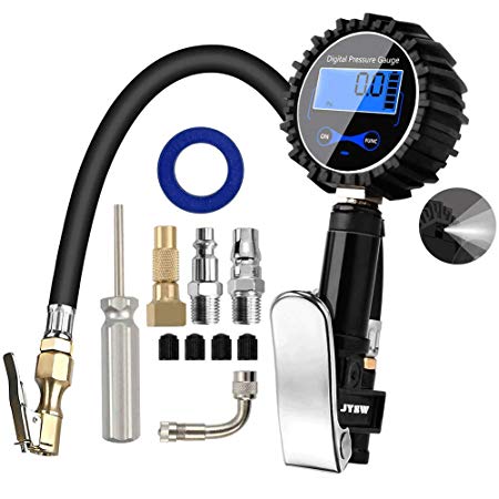 JYSW Digital Tire Inflator with Pressure Gauge, 200PSI Heavy Duty Air Chuck and Compressor Accessories with Rubber Hose and Quick Connect Plug for Auto, Truck, Bike, Motorcycle, Backlit 0.1 Accuracy