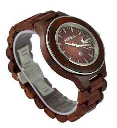 Ideashop® Men's Red Wood Steel Silver Sandalwood Lovers' Watch With Date Calendar for Unique Gift
