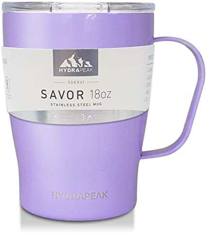 Hydrapeak 18oz Double Vacuum Insulated Coffee Mug. Stainless Steel Travel Mug, Tumbler Coffee Cup with Lid and Integrated Handle (18oz, Lilac)