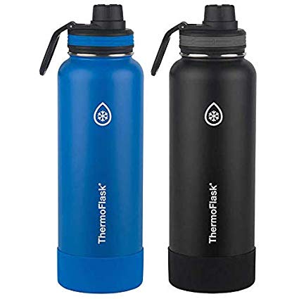 ThermoFlask Stainless Steel 40-Ounce Water Bottle (Light Blue/Black), 2-Piece