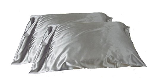 2pc New Queen/Standard Silk~y Satin Pillow Case Multiple Colors (Silver)