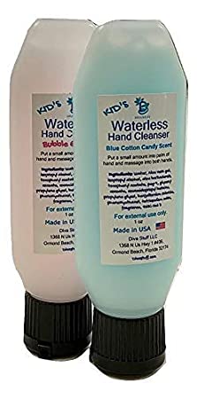 Waterless (No Water Needed for Rinsing) Hand Cleanser for Kids (Bubblegum & Blue Cotton Candy)
