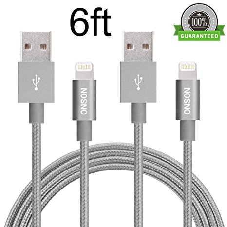 ONSON iPhone Cable,2Pack 6ft/2m Nylon Braided Apple Lightning to USB Cable Charging Cord Sync Cable for iPhone 6/6S/6 Plus/6S Plus,5/5S/5C/SE,iPad Mini (Gray)