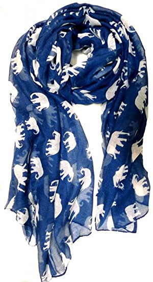 V28 Gorgeous Blue Elephant Print Long & Soft Scarf Shawl/Wrap - Large