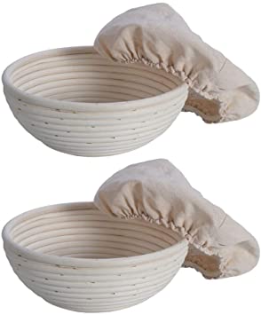 DOITOOL 2 Set of Round Bread Proofing Baskets for Sourdough Bread,Sourdough Proofing Basket Set with Cloth Liner for Bread Making for Kitchen (23 x 8 x 5cm)