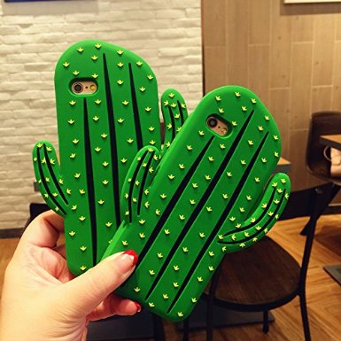 Apple iPhone 6 / 6s Case Back Covers 4.7" Screen Soft Silicone Cute Lovely Stylish Design (Green Cactus)