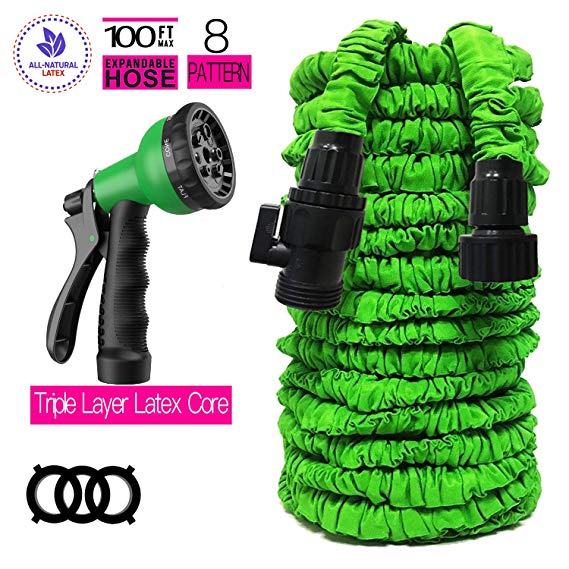 Garden Hose Expandable Garden Hose 100 FT Garden Hose with Triple Layer Latex Core 3/4 ABS Aluminum Alloy Fittings 8 Function Spray Nozzle On/Off Valve for All Your Watering Need