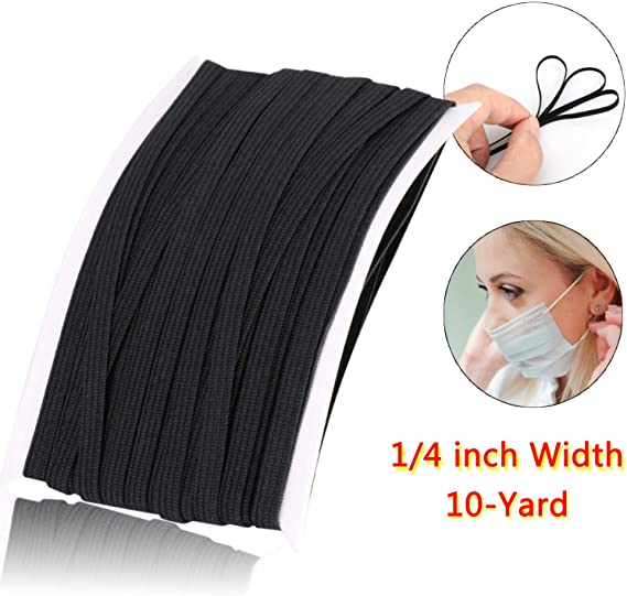 10-Yard Elastic Band Braid Black 1/4 inch for Sewing,Mask,DIY Craft,1/4 inch Flat Stretch Elastic String/Elastic Cord Rope/Bungee/Heavy Stretch Knit Elastic Spool