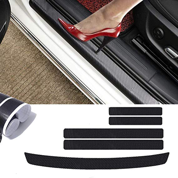 MAXTUF Door Sill Protector, 5Pcs 4D Carbon Fiber Car Door Guard Bumper Protection Trim Cover Scuff Plate Sticker with Strong Adhesive for Universal Car SUV Pickup Truck