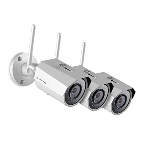 3-Pack Amcrest ProHD Outdoor 3-Megapixel (2304 x 1296P) WiFi Wireless IP Security Bullet Camera - IP67 Weatherproof, 3MP (1080P/1296P), IP3M-943W (White)