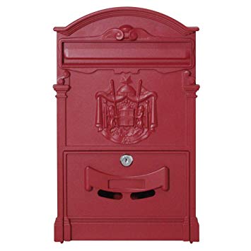 Olymstore Mailbox Medium Capacity Iron Letterbox for House Home ,Modern Rustproof Locking Security Mail Manager,Roadside Apartment Mailstore,Steel Letter Box with Lock & 2pcs Keys (Red,)