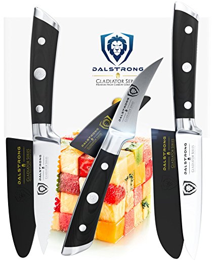 DALSTRONG Paring Knife Set - Gladiator Series - Sheaths - 3.75" Sheep's Foot - 2.75" Bird's Beak - 3.5" Serrated - Pakkawood Handle