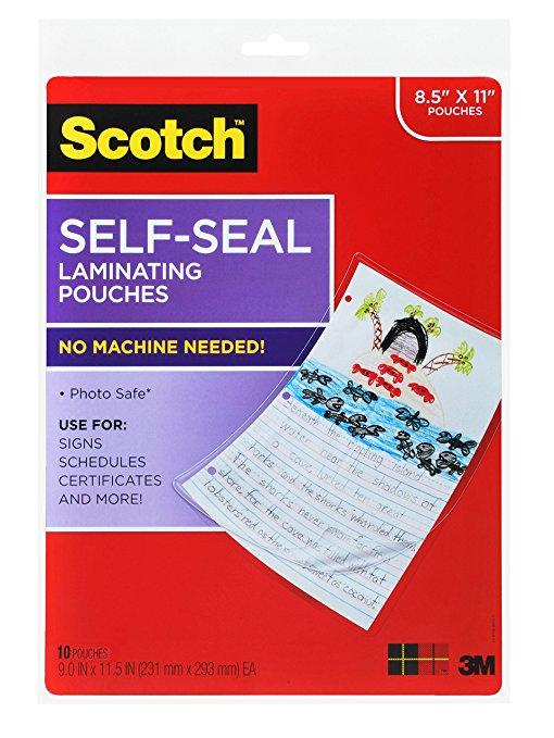 Scotch Self-Sealing Laminating Pouches LS854-10G, Gloss Finish, Letter Size (Pack of 10)