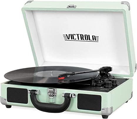 Victrola Record Player Vintage 3-Speed Bluetooth Suitcase Turntable with Speakers, Hint of Mint