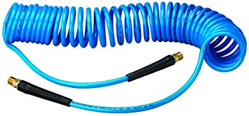 Amflo 24-25E-RET Blue 120 PSI Polyurethane Recoil Air Hose 1/4" x 25' With 1/4" MNPT Swivel Ends And Bend Restrictor Fittings
