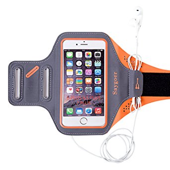 Saygoer Fitness Armband for iPhone 7 Plus/6s Plus/6 Plus(5.5 inch), Galaxy S7 Edge/J7, MOTO Z, HTC Desire 816 with Key Holder Earphone Velcro Screen Protector, Orange