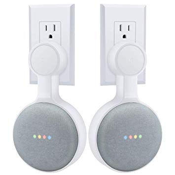 AMORTEK Outlet Wall Mount Holder for Google Home Mini, A Space-Saving Accessories for Google Home Mini Voice Assistant (White 2-Pack)