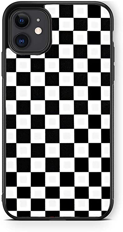 XUNQIAN iPhone 11 Case, Black White Checkered Flag Geometric Checkered Pattern Thin Soft Black TPU  Tempered Mirror Material Protective Case for Apple iPhone 11 Cases (A-for iPhone 11)