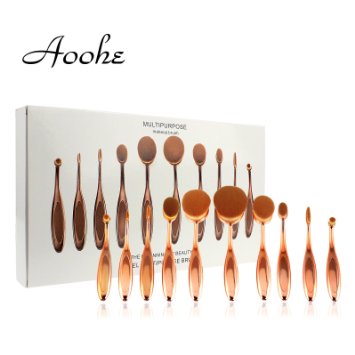 10pcs Professional Oval Brush Set , Aoohe Multipurpose Toothbrush Makeup Brushes Set Super Nice (Gold)