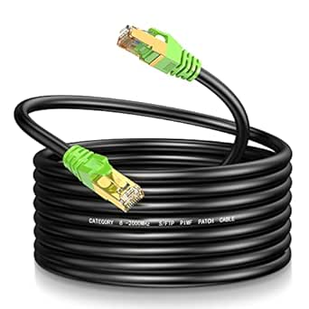 Cat8 Ethernet Cable 300Ft Round S/FTP Outdoor&Indoor Heavy Duty High Speed Cat8 LAN Network Cable 40Gbps 2000Mhz