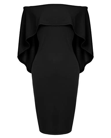 Womens Off The Shoulder Cocktail Party Dress Batwing Cape Midi Dress