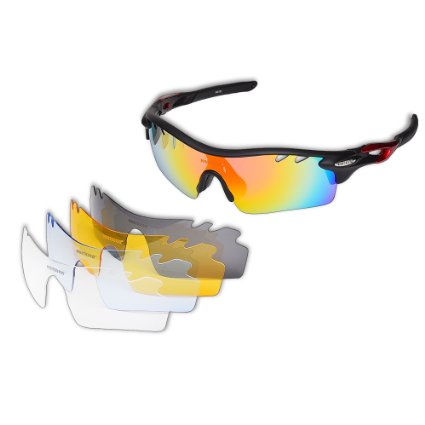 KastKing Coso Polarized Sport Sunglasses, 5 Color Interchangeable Lenses, Revo Lens for Glare Protection, Polarized Gray for All Purpose, Polarized Sunrise Yellow for Night Activity,etc.Ultimate Safety Impact Resistant, UV Eye Protection, Unbreakable TR90 Frame