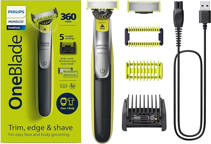 Philips Norelco OneBlade 360 Face   Body Hybrid Electric Trimmer and Shaver, QP2834/70