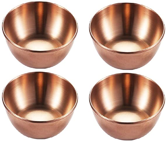 DOITOOL 4PCS Stainless Steel Sauce Dishes Round Sushi Dipping Bowls,Sushi Dipping Sauce Dishes Seasoning Dish Saucer Bowl Mini Appetizer Plate (Rose Gold,3.14X3.14X0.98inch)