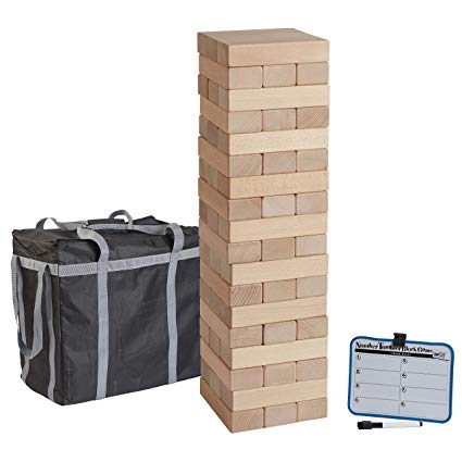 ECR4Kids Number Tumbler Giant Tumble Tower, Wood Stacking Block Game with Storage Bag and Dry-Erase Board for Bonus Rules, Just Right 20" Tall (54-Piece Set)