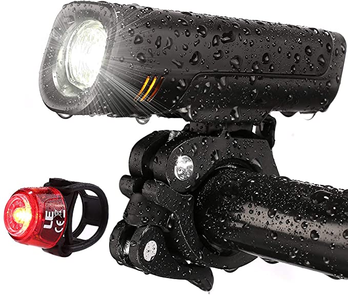 LE USB Rechargeable Bike Light Set, Super Bright Bicycle Headlight, Cycling Taillight, 300lm, 4 Lighting Modes, Front Rear Light Set