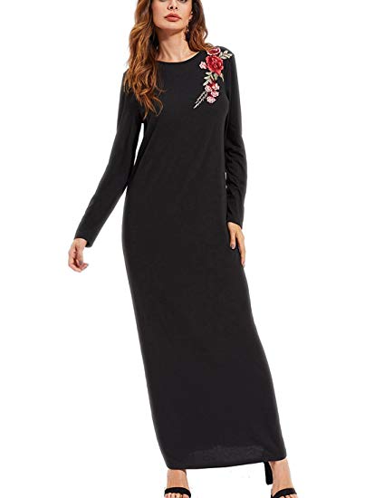 Romwe Women's Maxi Dress Long Sleeve Loose Casual Long Dress