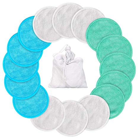 Makeup Remover Pads Reusable 16 Packs Bamboo Facial Toner Pads Cleansing Wipe Cloth Chemical Free With Laundry Bag, ProCIV Washable Clean Skin Care Round Pads Cleansing Towel Wipes 3 Color (3.15 inch)