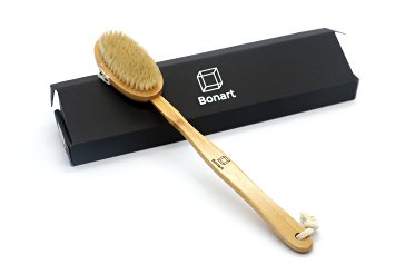 Bamboo Bath Body Brush Back Scrubber. 16" Long with Natural Boar Bristles & Detachable Handle! Excellent for Skin Exfoliation - Use Wet or Dry - For Men & Women! Enhance Your Shower Experience NOW!