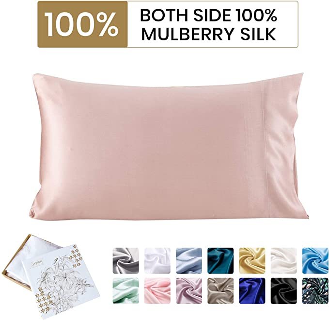 LilySilk Both Side Silk Pillowcase for Hair and Skin 100% Pure Mulberry Silk Envelope Closure Anti-Aging and Hair Loss 1pcs Gift Box Standard(20''x30''), Rosy Pink