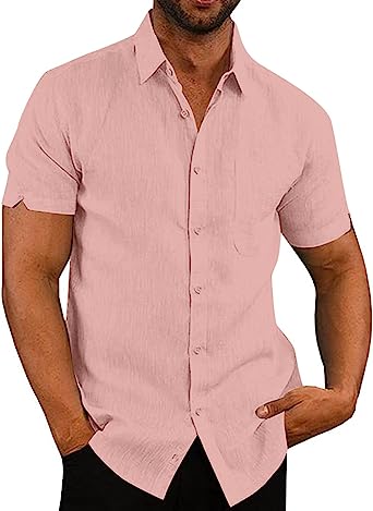 VANVENE Chemise d'été décontractée à manches courtes en coton pour homme