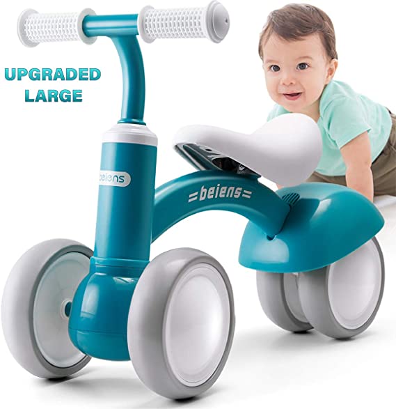 beiens Upgraded Large Baby Balance Bikes, Baby Bicycle for 1 Year Old, Toddler Bike Riding Toys for 10 Months - 36 Months Boys Girls No Pedal 4 Training Wheels Baby First Birthday Gift Bike