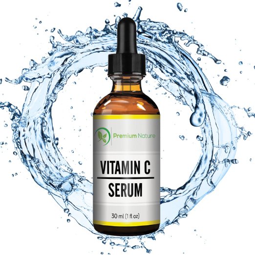 Vitamin C Serum 20 Vitamin C Super Strength Supplement with Hyaluronic Acid for Skin Face and Body Anti Aging Hydrating and Skin Repair 1 Oz By Premium Nature