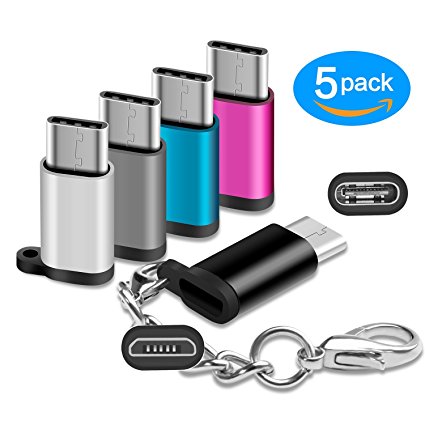 USB Type C Adapter 5 Pack, USB-C Male to Micro USB Female Connector with Keychain for Samsung Galaxy S8 Plus S8  Note 8 MacBook Pro LG G5 G6 V20 Nexus 5X 6P Pixel 2 XL &More