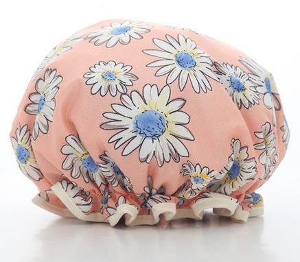 Fashion Design Stylish Reusable Shower cap with Beautiful pattern and color (Adult Size, Pink(Daisy))