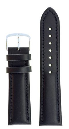 Mens Genuine Italian Leather Watchband Chronograph Style Black 20mm Long Watch Band - by JP Leatherworks