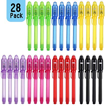 Invisible Ink Pen 28Pcs SCStyle Latest 2019 Spy Pen with UV Light Magic Marker Kid Pens for Secret Message and Birthday Party,Writing Secret Message for Easter Day Halloween Christmas Party Bag Gift