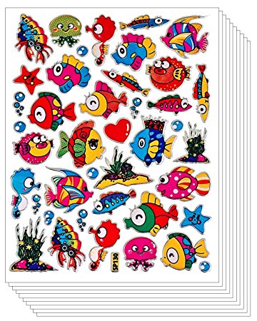 Tropical Jesus Fish Sea Ocean Stickers for Scrapbook Flashy Sparkle Shape (270 pcs, 10 sheets)