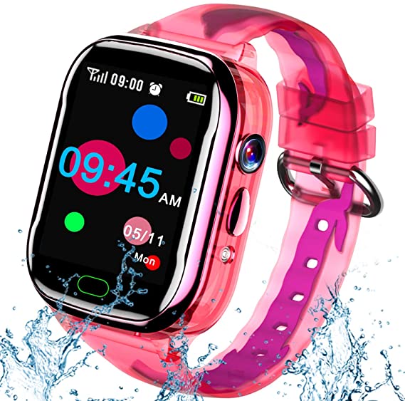 iGeeKid Kids Smart Watch Phone-IP67 Waterproof Smartwatch Boys Girls Toddler School Supplies Digital Wrist Watch 1.44'' IPS Touch,Calls,Camera Gizmos Games,12/24 H Stopwatch Learning Toy (Pink)