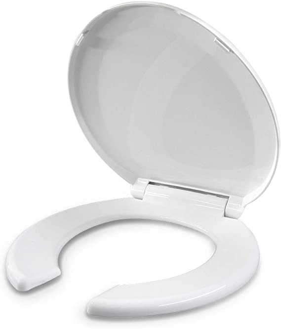 Toilet Seat Round, Open Front with Lid, Slow Close Hinge, Made of Heavy Duty Plastic, For Rental or Commercial Use, White